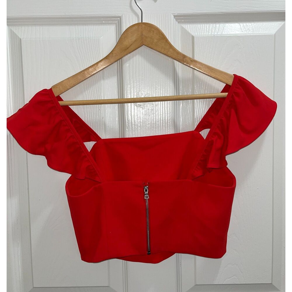 Alice + Olivia Red Flutter Ruffle Sleeve Crop Top Size 2 Classy Elegant - Picture 3 of 8